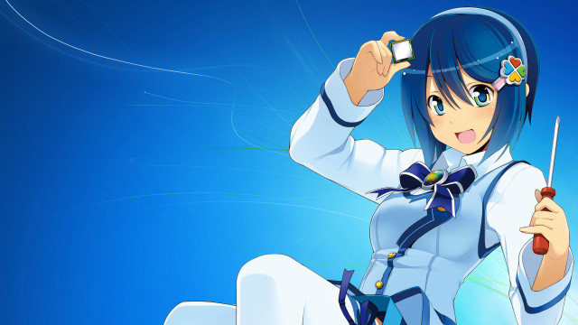 Anime girl knife cellphone blue free wallpaper for desktop - medium preview image