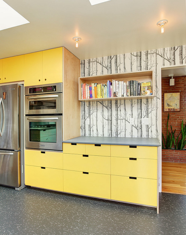Yellow cabinets stainless steel modern free wallpaper for mobile - medium preview image