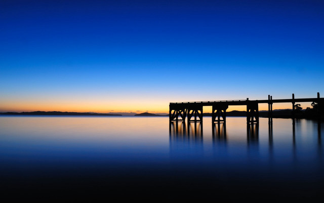 Pier lake blue sky sunset free wallpaper for desktop - medium preview image