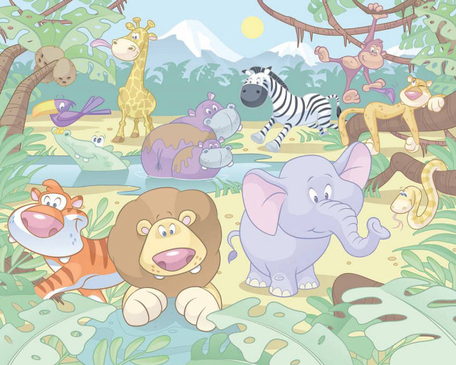 Jungle cartoon animals lion background free wallpaper for desktop - medium preview image