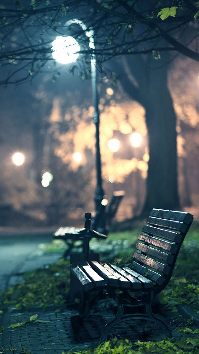 Park bench sidewalk tree night free wallpaper for mobile - medium preview image