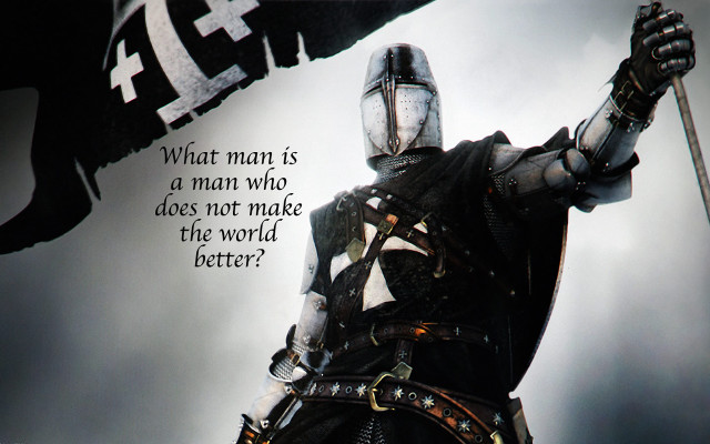 Knight holding flag banner quote free wallpaper for desktop - medium preview image