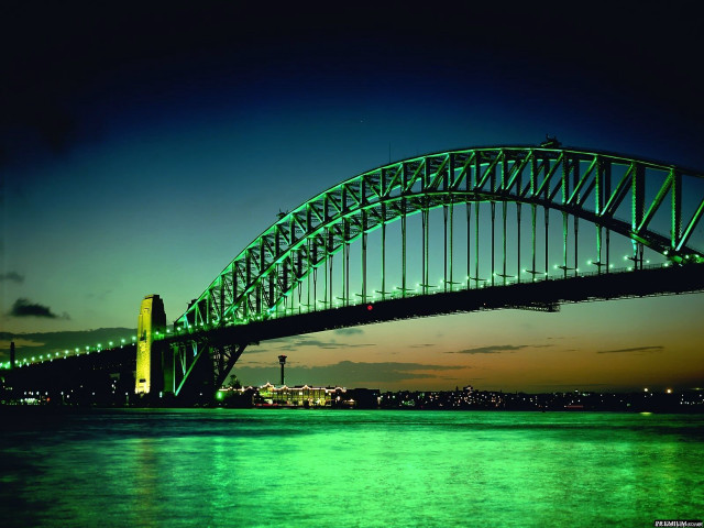 Large bridge night water green #5 free wallpaper for desktop - medium preview image