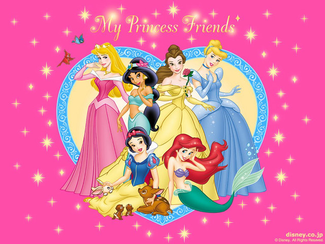 Princesses heart stars pink background free wallpaper for desktop - medium preview image
