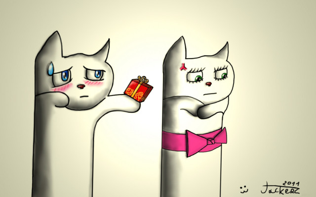 Two cats holding gift box free wallpaper for desktop - medium preview image