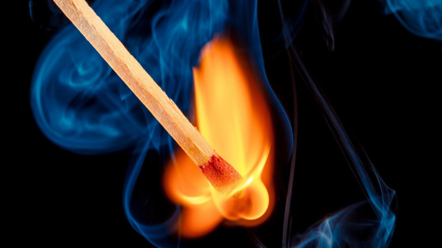 Lit matchstick blue smoke red free wallpaper for desktop - medium preview image