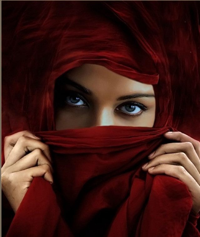 Woman blue eyes red scarf #2 free wallpaper for mobile - medium preview image