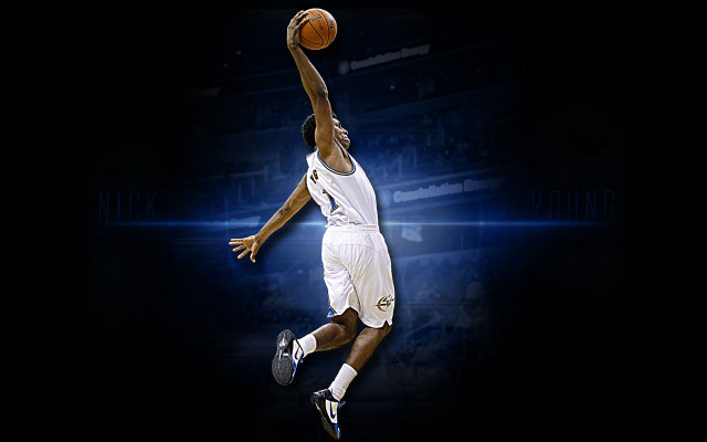Man white uniform dunk basketball free wallpaper for desktop - medium preview image