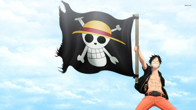Man holding pirate flag skull #2 free wallpaper for desktop - medium preview image