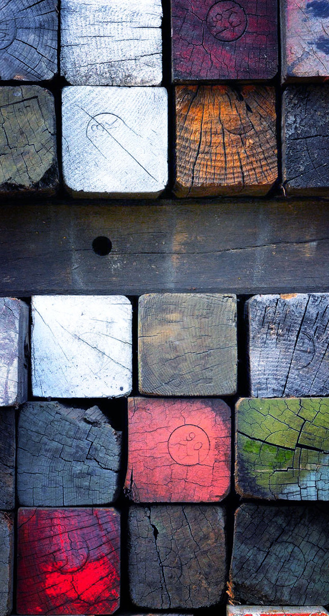 Wooden block colorful center hole free wallpaper for mobile - medium preview image
