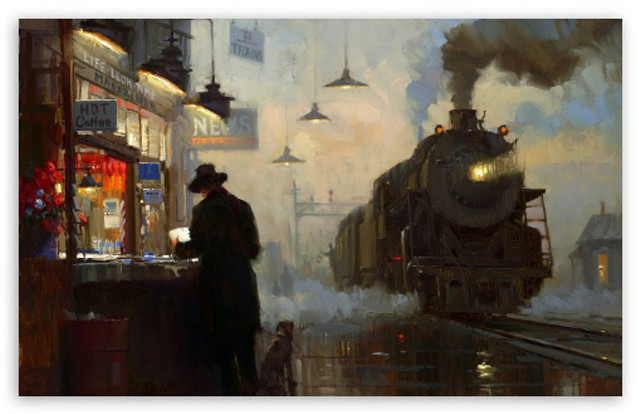 Man train station painting person free wallpaper for desktop - medium preview image