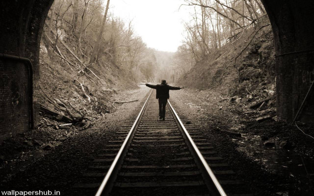 Train track tunnel silhouette starry free wallpaper for desktop - medium preview image