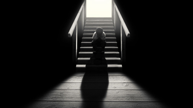 Woman staircase dark shadow door free wallpaper for desktop - medium preview image