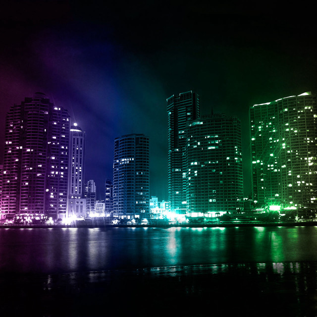City skyline rainbow light night free wallpaper for tablet - medium preview image