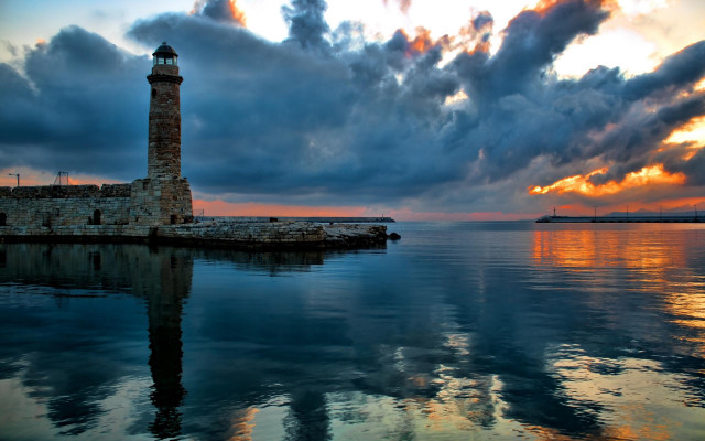 Lighthouse water cloudy sky ship free wallpaper for desktop - medium preview image