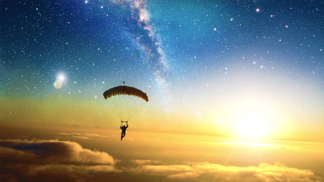 Parasailing sunset star fantasy matte free wallpaper for desktop - medium preview image