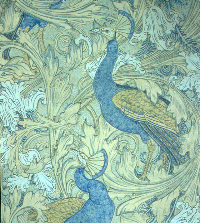 Peacocks painting blue background gold free wallpaper for tablet - medium preview image