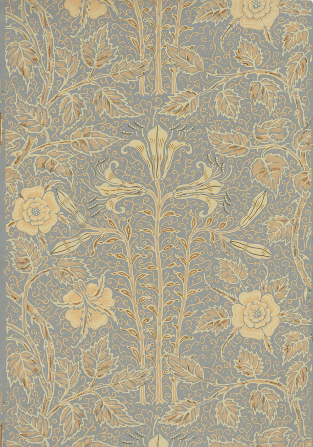 Blue beige floral wallpaper gold free wallpaper for mobile - medium preview image