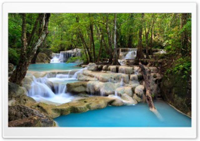 Waterfall forest blue water rocks free wallpaper for desktop - medium preview image