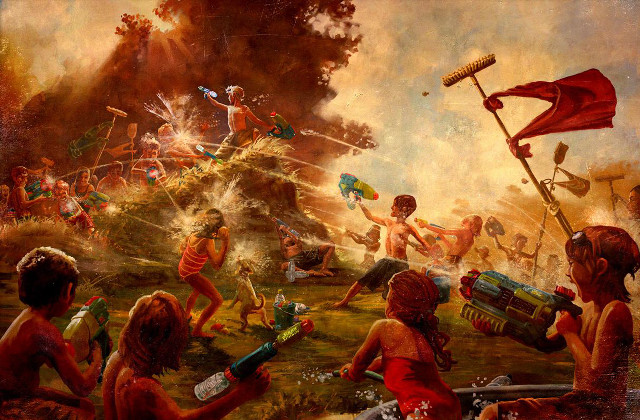 People playing fire hydrant water free wallpaper for desktop - medium preview image