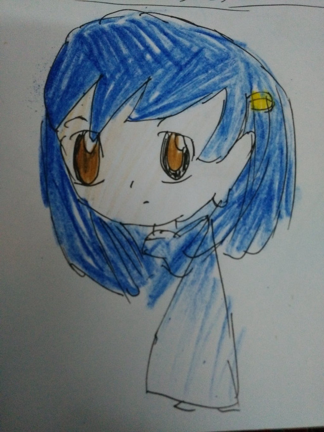 Girl blue hair yellow ring free wallpaper for mobile - medium preview image