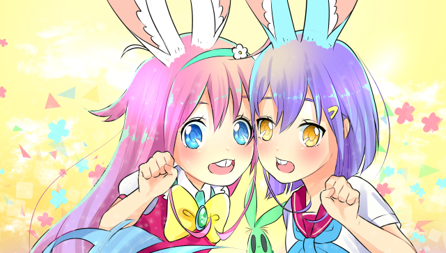 Anime girls bunny ears colorful free wallpaper for desktop - medium preview image