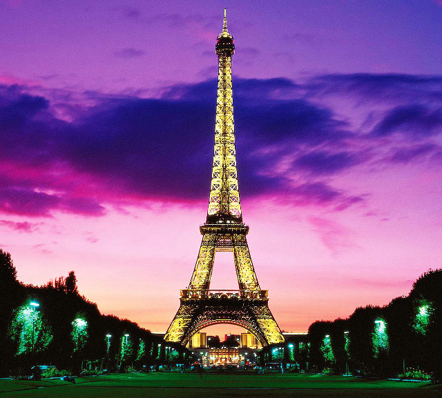 Eiffel tower night purple sky free wallpaper for tablet - medium preview image