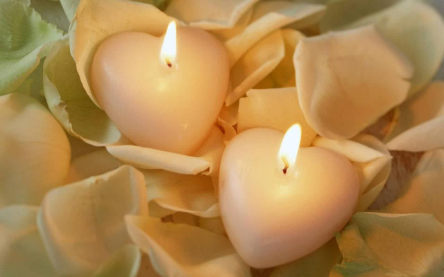 Candles bowl flowers leaves tablecloth free wallpaper for desktop - medium preview image