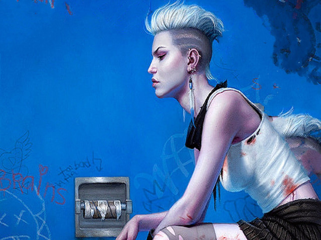 Woman white hair toilet bathroom free wallpaper for desktop - medium preview image