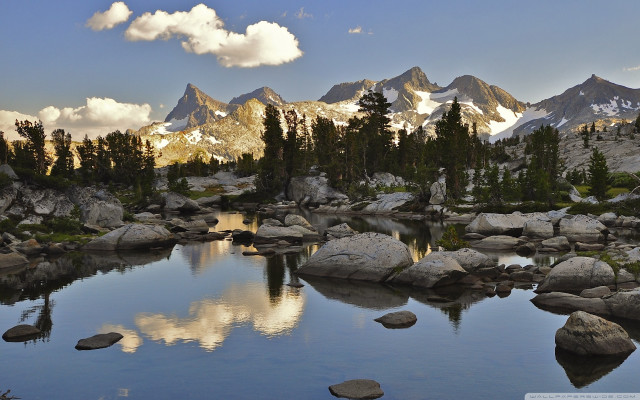 Mountain lake rocks trees cloudy #2 free wallpaper for desktop - medium preview image