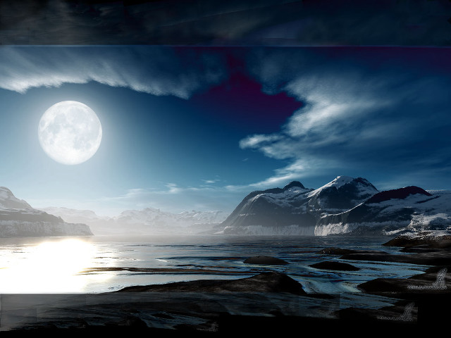 Full moon mountain range water free wallpaper for desktop - medium preview image