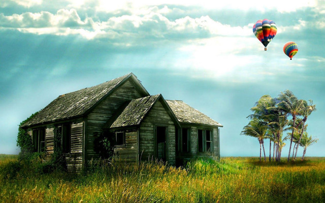 House field hot air balloon #4 free wallpaper for desktop - medium preview image