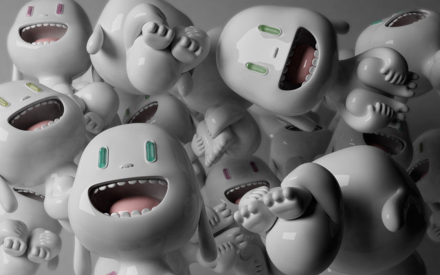 White toy figures open mouths free wallpaper for desktop - medium preview image