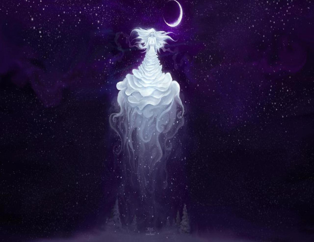 Woman night sky crescent standing free wallpaper for desktop - medium preview image