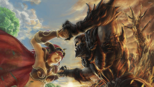 Man woman fighting horse field free wallpaper for desktop - medium preview image