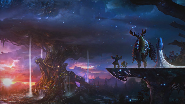 Man horse forest night sky free wallpaper for desktop - medium preview image