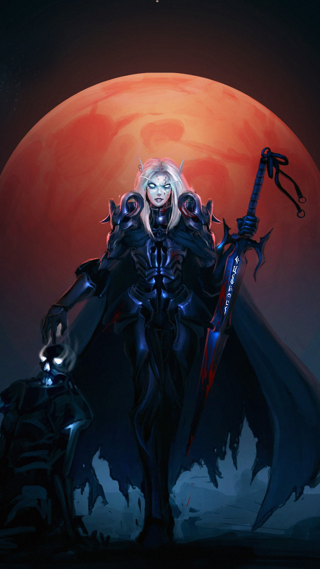 Woman sword red moon fantasy free wallpaper for mobile - medium preview image