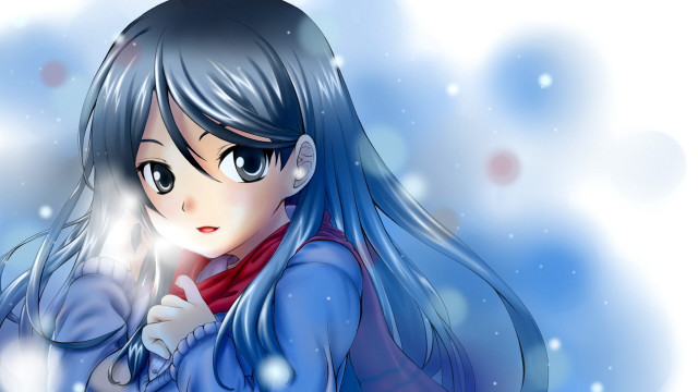 Girl blue hair scarf snow free wallpaper for desktop - medium preview image