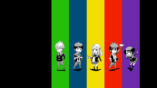 Anime characters rainbow background colorful #2 free wallpaper for desktop - medium preview image