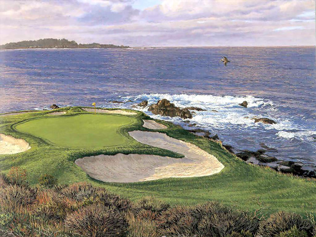 Golf course ocean birds flying free wallpaper for desktop - medium preview image