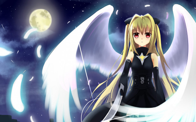 Anime girl blonde wings sword free wallpaper for desktop - medium preview image