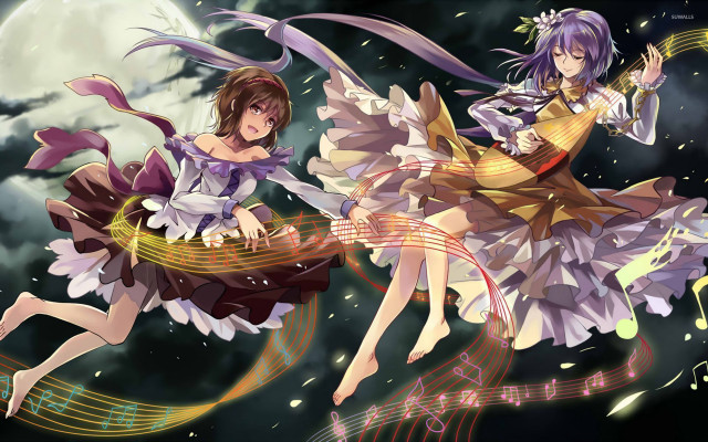 Anime girls flying music notes free wallpaper for desktop - medium preview image