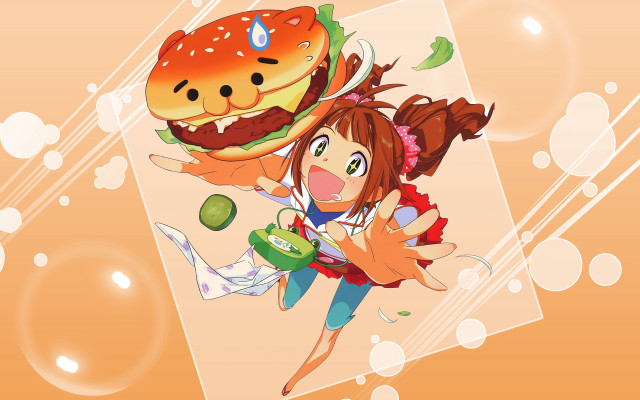 Girl flying hamburger hand hamburger free wallpaper for desktop - medium preview image