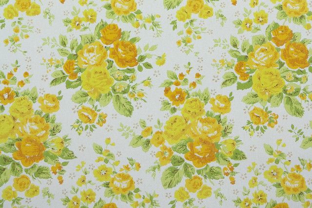 Yellow flowered fabric green leaves free wallpaper for desktop - medium preview image