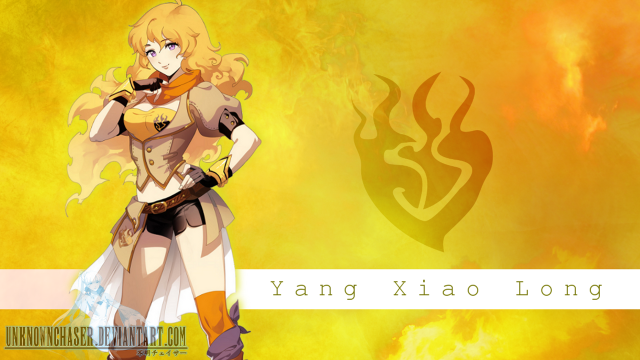 Woman cosplay yellow background dragon free wallpaper for desktop - medium preview image