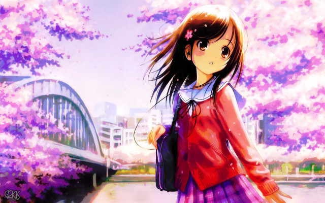 Girl red shirt purple skirt free wallpaper for desktop - medium preview image