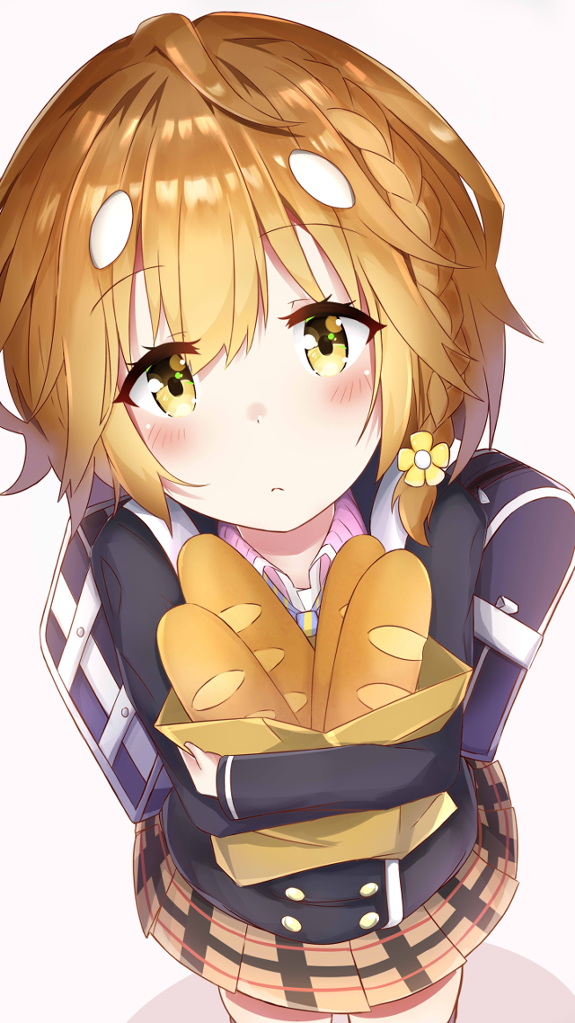 Blonde girl blue jacket bread free wallpaper for mobile - medium preview image