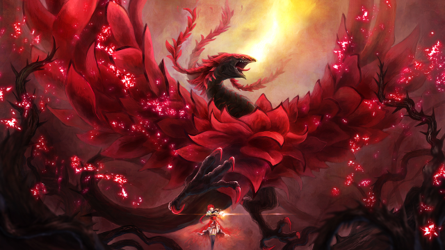 Dragon red flower person standing free wallpaper for desktop - medium preview image