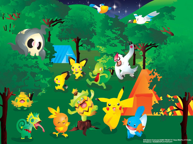 Pokemon group playing woods night free wallpaper for desktop - medium preview image