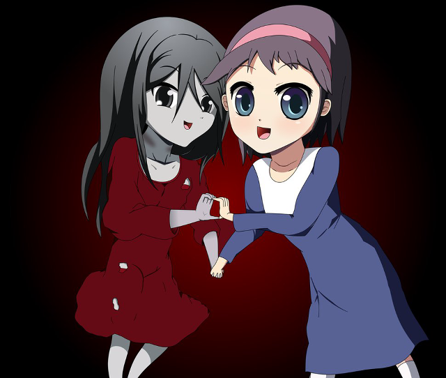 Anime girls touching hands smile free wallpaper for desktop - medium preview image